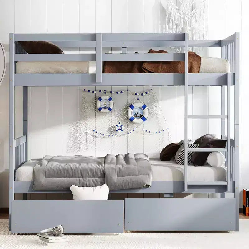 77.3IN Twin-Over-Twin Bunk Bed with 2 Storage Drawers, Convertible into 2 Twin Beds for Bedroom, Kids Room, Gray