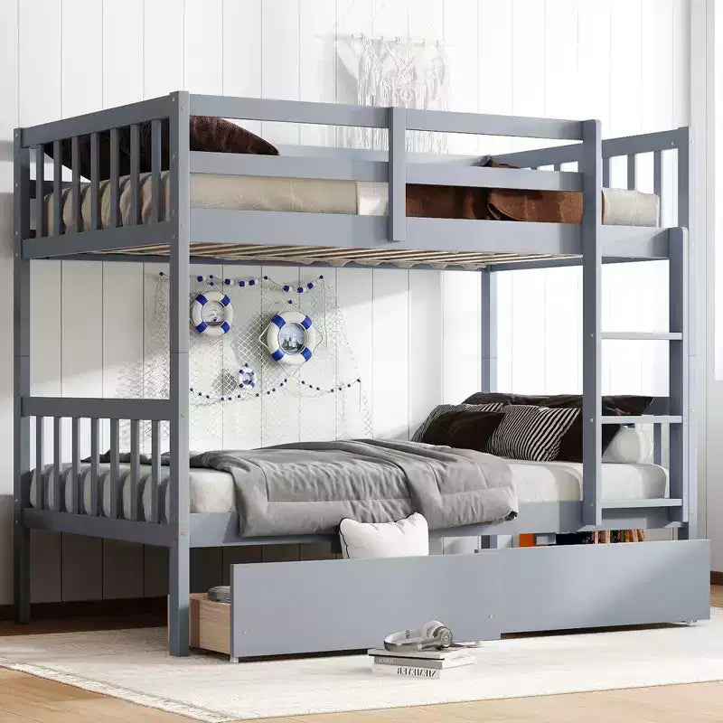 77.3IN Twin-Over-Twin Bunk Bed with 2 Storage Drawers, Convertible into 2 Twin Beds for Bedroom, Kids Room, Gray