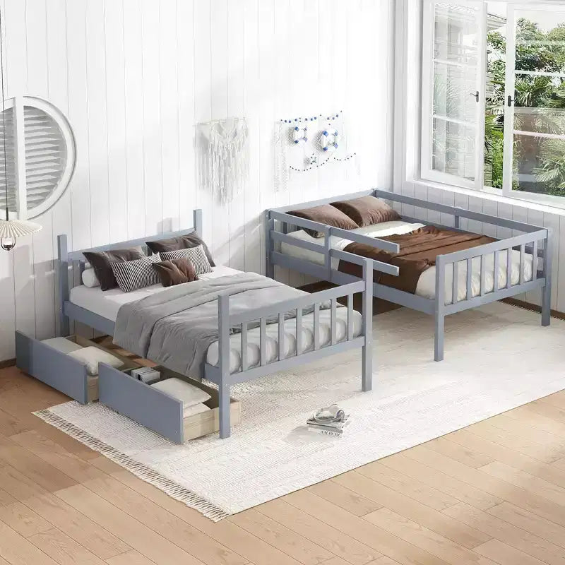 77.3IN Twin-Over-Twin Bunk Bed with 2 Storage Drawers, Convertible into 2 Twin Beds for Bedroom, Kids Room, Gray