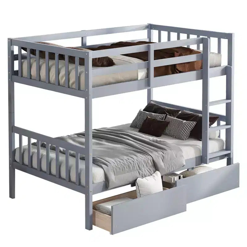 77.3IN Twin-Over-Twin Bunk Bed with 2 Storage Drawers, Convertible into 2 Twin Beds for Bedroom, Kids Room, Gray