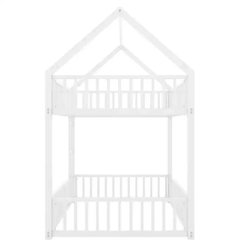78IN Twin-Over-Twin Size Metal Bunk Bed, Bed Frames with Fence, Door and Safety Guardrail, Kids Bunk Beds for Kids Room, Bedroom, White