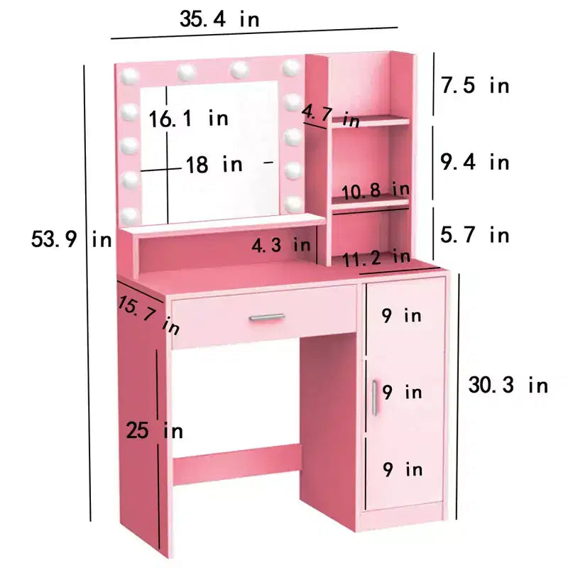 Coiffeuse moderne avec miroir et lumières LED réglables, grande table de maquillage avec rangement à trois niveaux, pour chambres à coucher