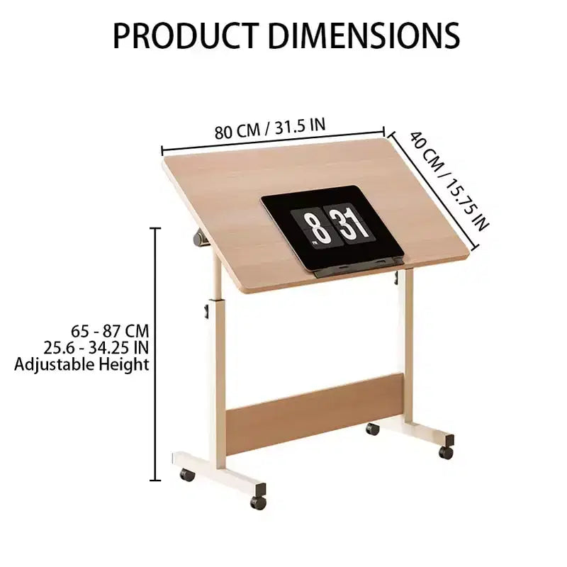 Adjustable Standing Desk (80x40cm, 65-87cm Height)  Mobile & Foldable Computer Desk with Wheels for Home Office, Rolling Laptop Table