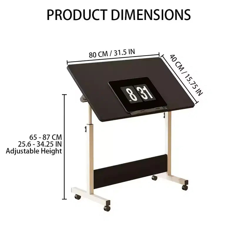 Adjustable Standing Desk (80x40cm, 65-87cm Height)  Mobile & Foldable Computer Desk with Wheels for Home Office, Rolling Laptop Table