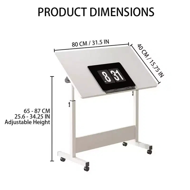 Adjustable Standing Desk (80x40cm, 65-87cm Height)  Mobile & Foldable Computer Desk with Wheels for Home Office, Rolling Laptop Table