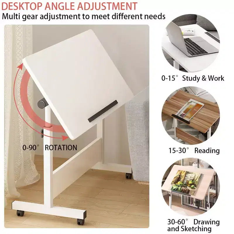 Adjustable Standing Desk (80x40cm, 65-87cm Height)  Mobile & Foldable Computer Desk with Wheels for Home Office, Rolling Laptop Table