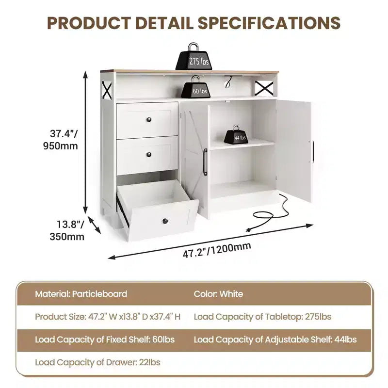 47 Sideboard Buffet Cabinet - Wood Coffee Bar Table w/ Soft-Close Doors & Adjustable Shelf, Coffee Pantry Cabinet for Small Kitchen,Studio Apartment