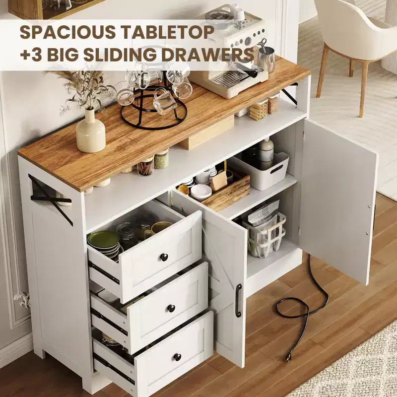 47 Sideboard Buffet Cabinet - Wood Coffee Bar Table w/ Soft-Close Doors & Adjustable Shelf, Coffee Pantry Cabinet for Small Kitchen,Studio Apartment