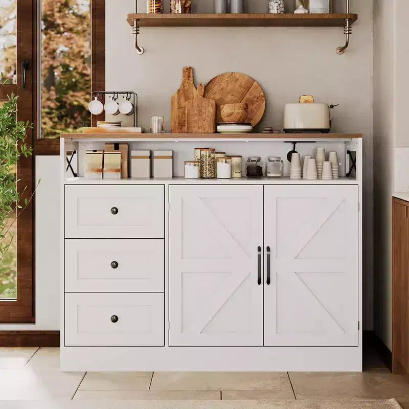 47 Sideboard Buffet Cabinet - Wood Coffee Bar Table w/ Soft-Close Doors & Adjustable Shelf, Coffee Pantry Cabinet for Small Kitchen,Studio Apartment