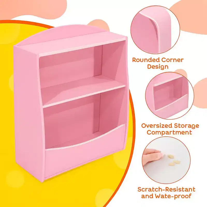 Children's Bookshelf - Book Storage Organizer, Double Layer Kids Toy Storage Cabinet with Open Compartments for Bedroom, Kids Room, Playroom