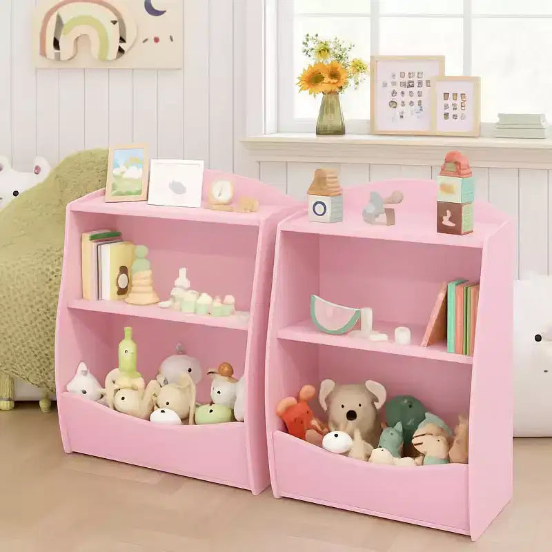 Children's Bookshelf - Book Storage Organizer, Double Layer Kids Toy Storage Cabinet with Open Compartments for Bedroom, Kids Room, Playroom
