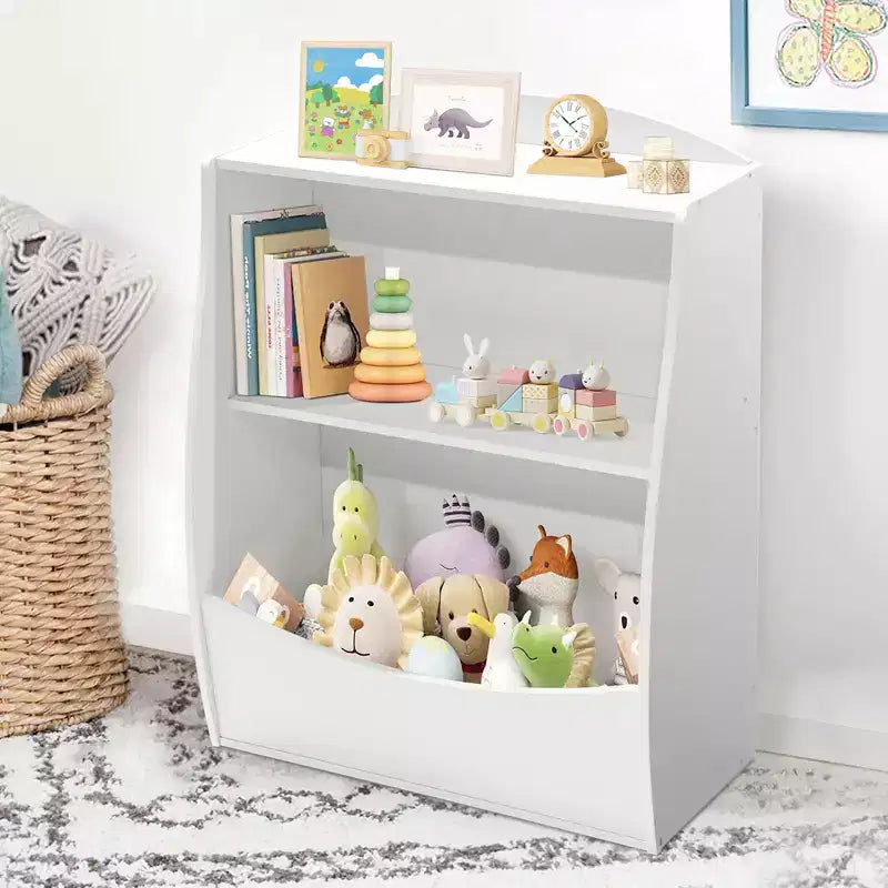 Children's Bookshelf - Book Storage Organizer, Double Layer Kids Toy Storage Cabinet with Open Compartments for Bedroom, Kids Room, Playroom