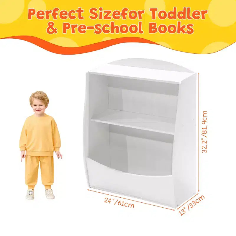 Children's Bookshelf - Book Storage Organizer, Double Layer Kids Toy Storage Cabinet with Open Compartments for Bedroom, Kids Room, Playroom