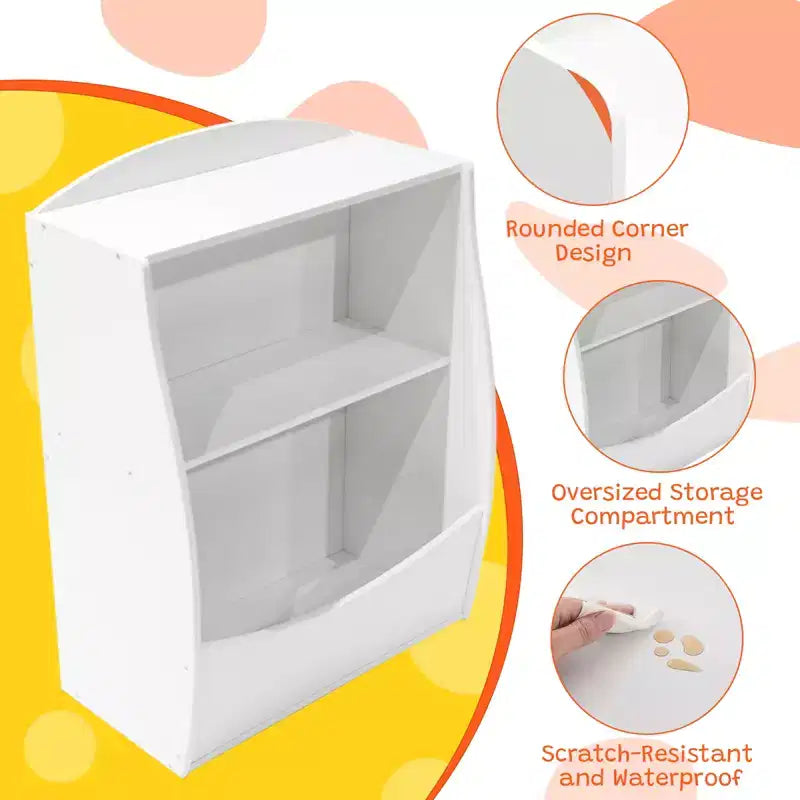 Children's Bookshelf - Book Storage Organizer, Double Layer Kids Toy Storage Cabinet with Open Compartments for Bedroom, Kids Room, Playroom