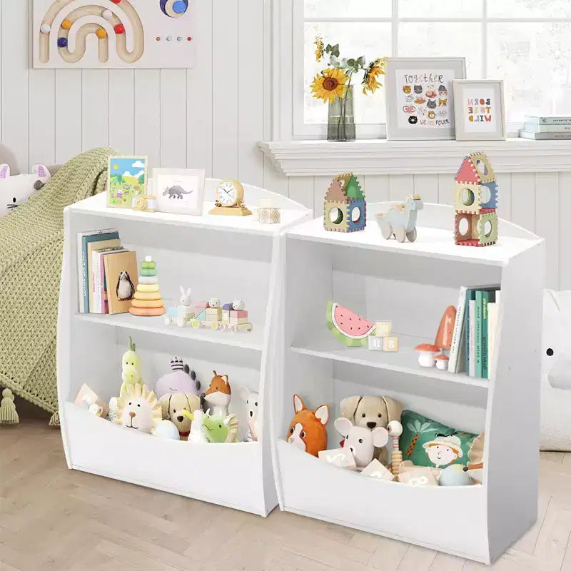Children's Bookshelf - Book Storage Organizer, Double Layer Kids Toy Storage Cabinet with Open Compartments for Bedroom, Kids Room, Playroom