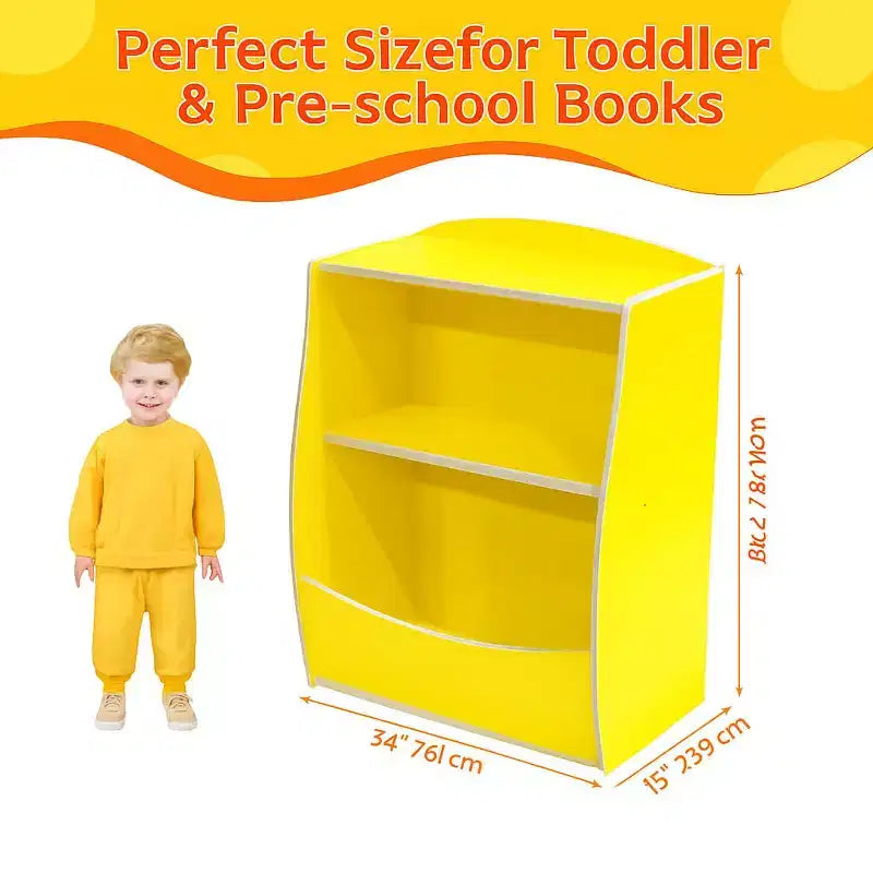 Children's Bookshelf - Book Storage Organizer, Double Layer Kids Toy Storage Cabinet with Open Compartments for Bedroom, Kids Room, Playroom