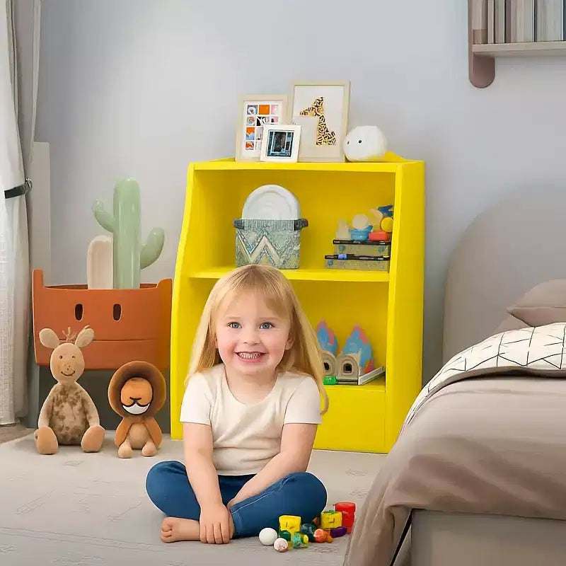 Children's Bookshelf - Book Storage Organizer, Double Layer Kids Toy Storage Cabinet with Open Compartments for Bedroom, Kids Room, Playroom