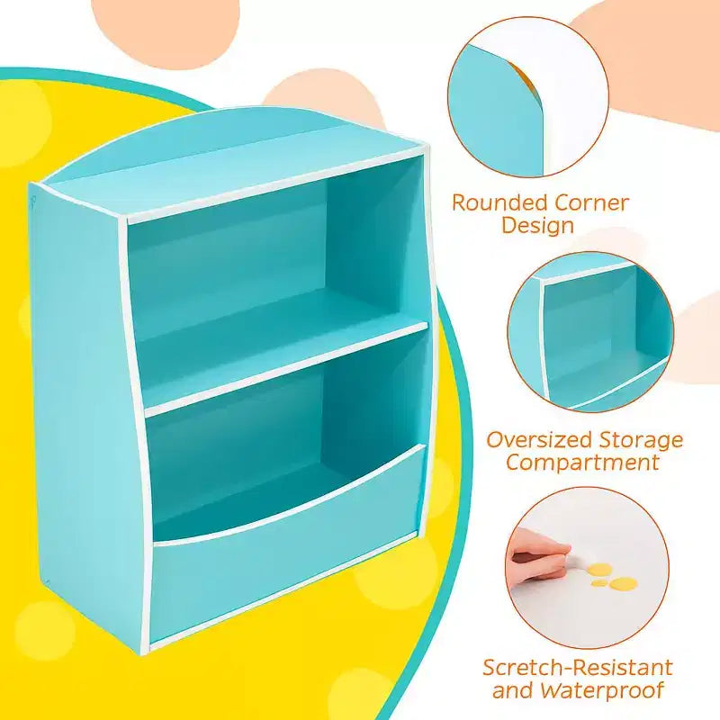 Children's Bookshelf - Book Storage Organizer, Double Layer Kids Toy Storage Cabinet with Open Compartments for Bedroom, Kids Room, Playroom