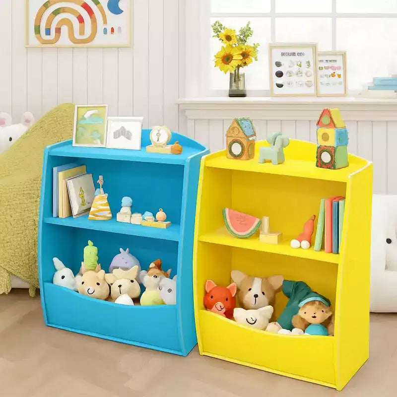 Children's Bookshelf - Book Storage Organizer, Double Layer Kids Toy Storage Cabinet with Open Compartments for Bedroom, Kids Room, Playroom