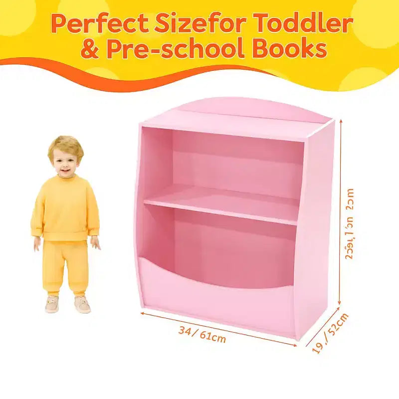 Children's Bookshelf - Book Storage Organizer, Double Layer Kids Toy Storage Cabinet with Open Compartments for Bedroom, Kids Room, Playroom