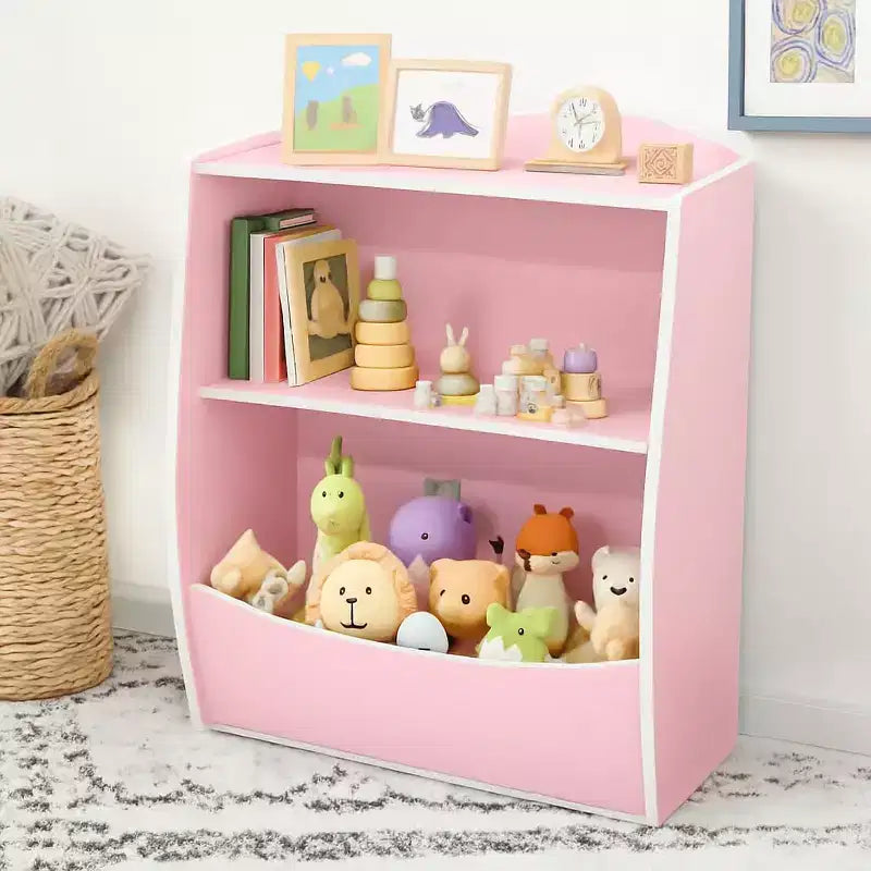 Children's Bookshelf - Book Storage Organizer, Double Layer Kids Toy Storage Cabinet with Open Compartments for Bedroom, Kids Room, Playroom
