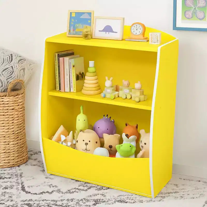 Children's Bookshelf - Book Storage Organizer, Double Layer Kids Toy Storage Cabinet with Open Compartments for Bedroom, Kids Room, Playroom