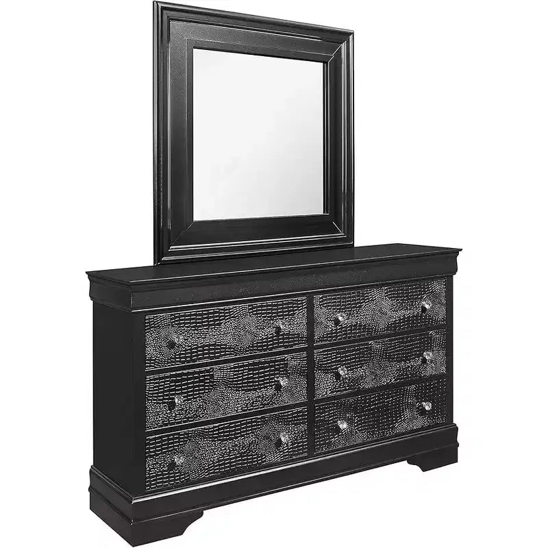 Metallic White Mirror with Sleek Frame - Glamorous Modern Bedroom Accent Mirror