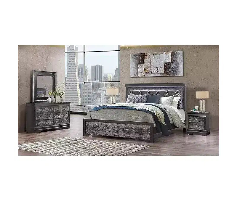 Metallic White Mirror with Sleek Frame - Glamorous Modern Bedroom Accent Mirror