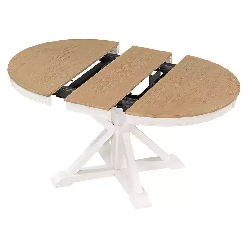 54IN Retro Extendable Dining Table, Foldable Table with a 12IN Leaf, Round Table for Dining Room, Living Room, Kitchen