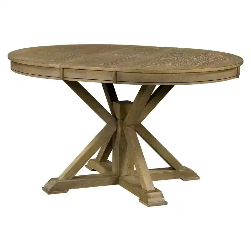 54IN Retro Extendable Dining Table, Foldable Table with a 12IN Leaf, Round Table for Dining Room, Living Room, Kitchen