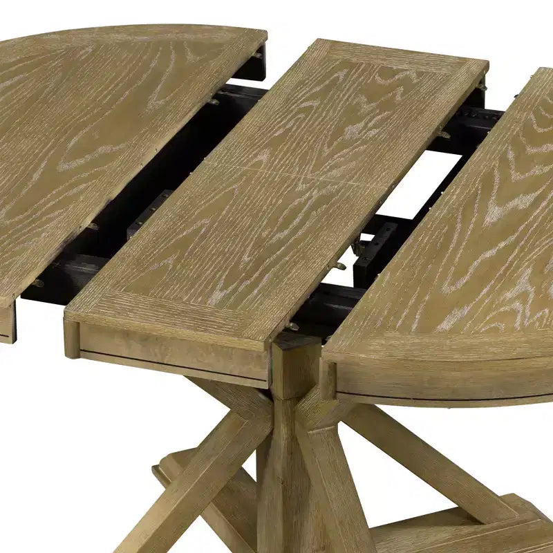 54IN Retro Extendable Dining Table, Foldable Table with a 12IN Leaf, Round Table for Dining Room, Living Room, Kitchen