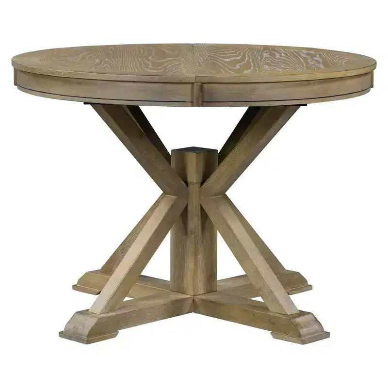 54IN Retro Extendable Dining Table, Foldable Table with a 12IN Leaf, Round Table for Dining Room, Living Room, Kitchen