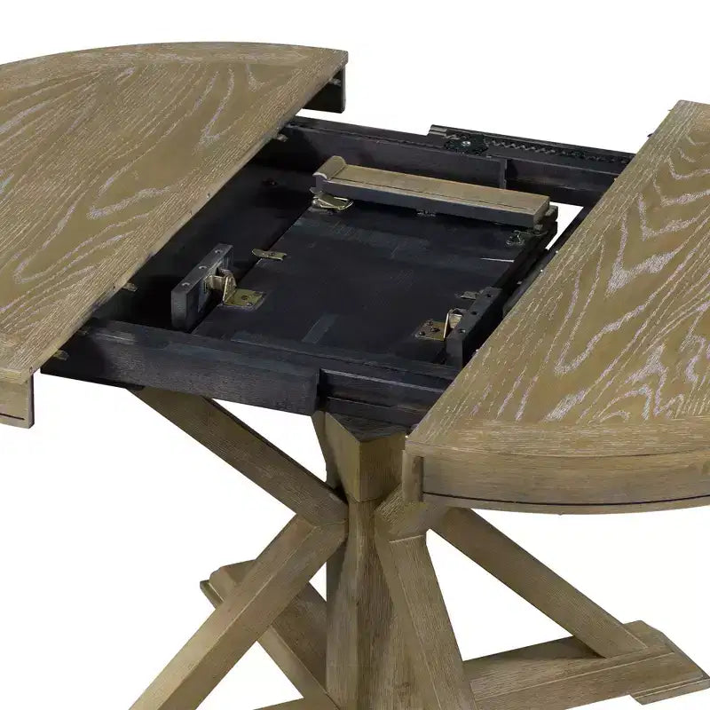 54IN Retro Extendable Dining Table, Foldable Table with a 12IN Leaf, Round Table for Dining Room, Living Room, Kitchen