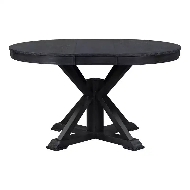 54IN Retro Extendable Dining Table, Foldable Table with a 12IN Leaf, Round Table for Dining Room, Living Room, Kitchen
