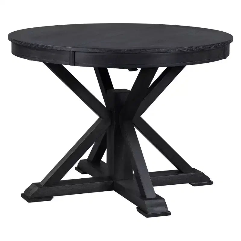 54IN Retro Extendable Dining Table, Foldable Table with a 12IN Leaf, Round Table for Dining Room, Living Room, Kitchen