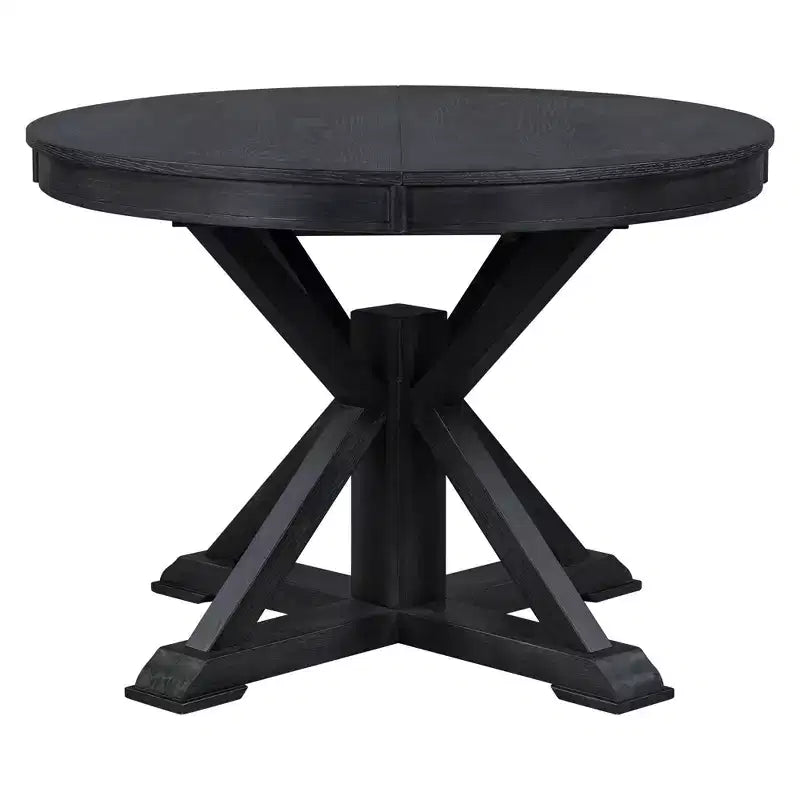 54IN Retro Extendable Dining Table, Foldable Table with a 12IN Leaf, Round Table for Dining Room, Living Room, Kitchen