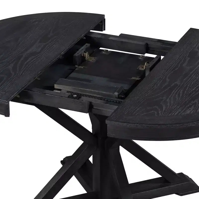 54IN Retro Extendable Dining Table, Foldable Table with a 12IN Leaf, Round Table for Dining Room, Living Room, Kitchen