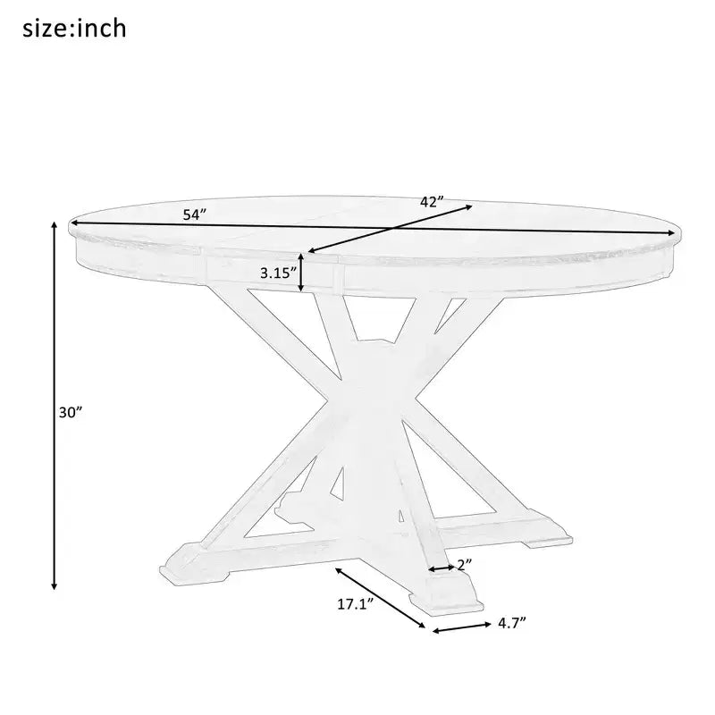 54IN Retro Extendable Dining Table, Foldable Table with a 12IN Leaf, Round Table for Dining Room, Living Room, Kitchen
