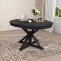 54IN Retro Extendable Dining Table, Foldable Table with a 12IN Leaf, Round Table for Dining Room, Living Room, Kitchen
