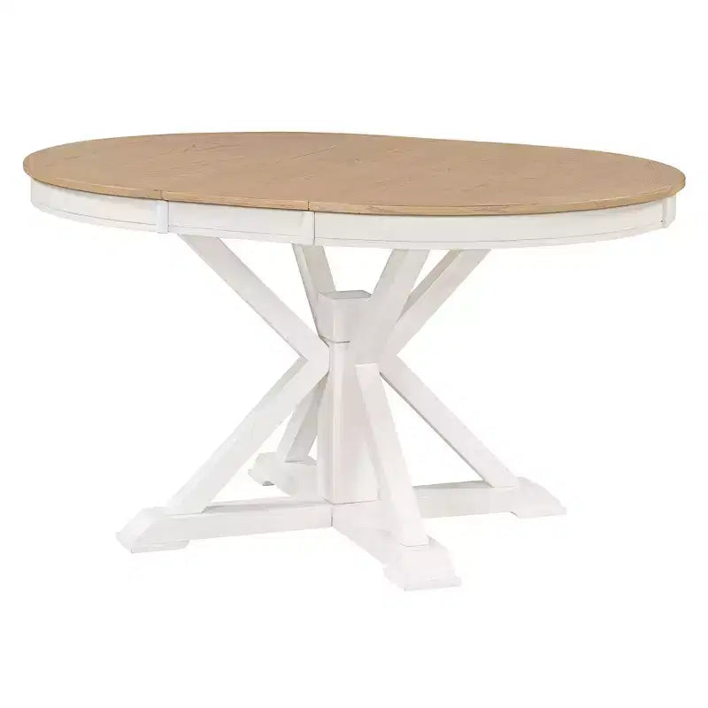 54IN Retro Extendable Dining Table, Foldable Table with a 12IN Leaf, Round Table for Dining Room, Living Room, Kitchen
