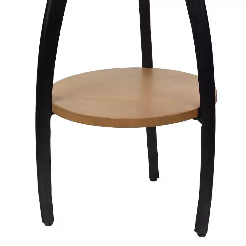 24.5" Designer Metal Tripod Drink Table & Decorative End Table with White Marble Round Top & Wood Undershelf