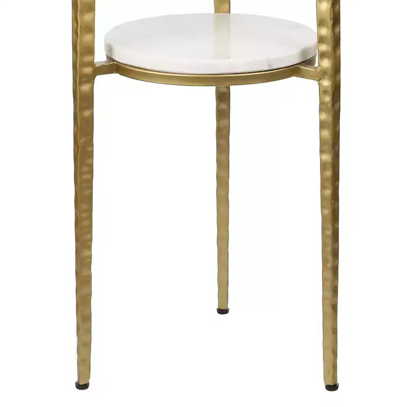 Table d'appoint industrielle de 24,75 po à 2 niveaux avec plateau rond en marbre blanc et structure en métal pour boissons et décorations