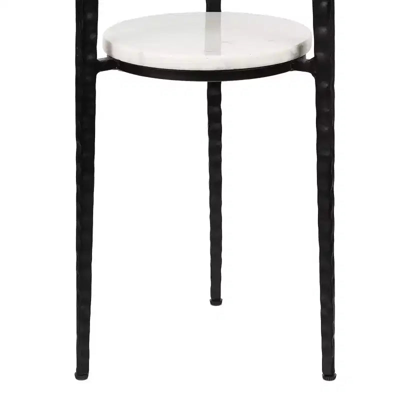 24.75" Industrial 2-Tier Metal Frame Drink Table & Decorative End Table with White Marble Round Top