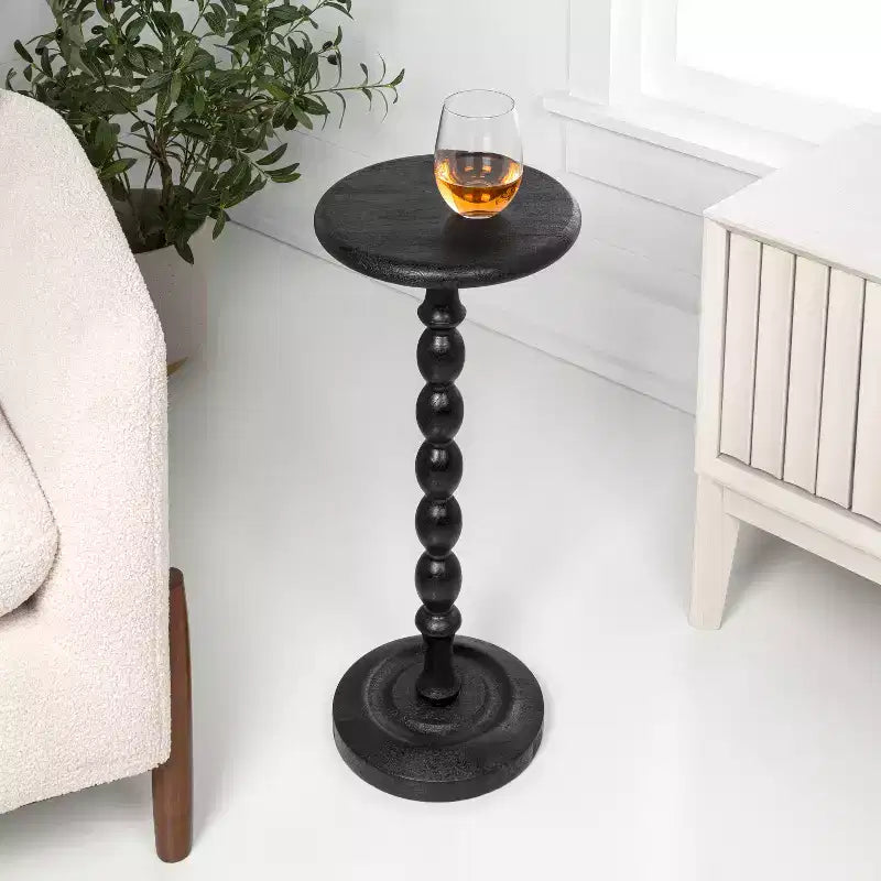 24.5" Cottage Classic Spindle Wood Pedestal Round Drink Table & Decorative End Table