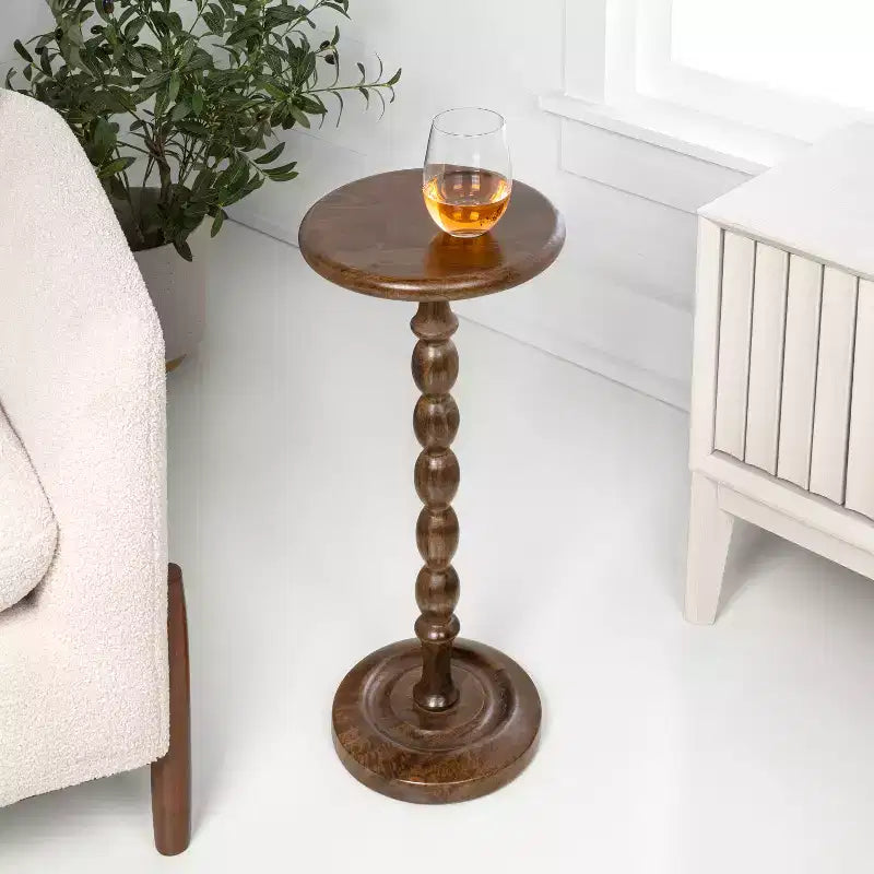24.5" Cottage Classic Spindle Wood Pedestal Round Drink Table & Decorative End Table