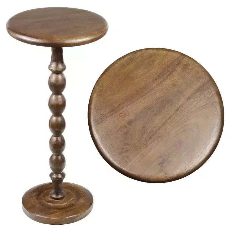24.5" Cottage Classic Spindle Wood Pedestal Round Drink Table & Decorative End Table