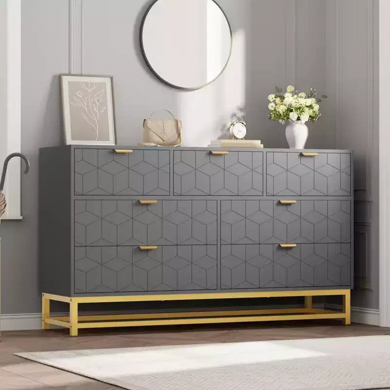 Commode de Chambre, 7 Tiroirs avec Poignées et Pieds en Métal Doré, Commode Moderne pour Placard