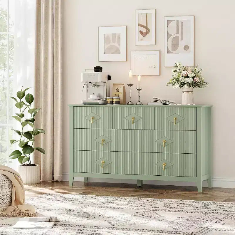 Dresser for Bedroom with 7 Drawers, 54 Wide Modern Chest of Drawers with Metal Handle, Dresser TV Stand, Wood Drawer Organizer for Bedroom