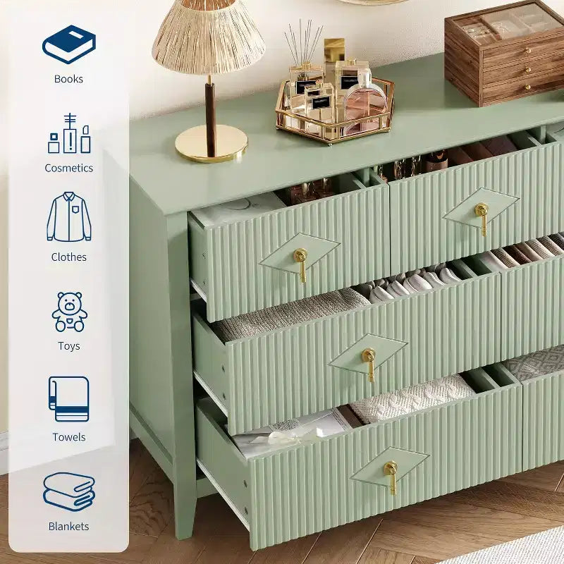 Dresser for Bedroom with 7 Drawers, 54 Wide Modern Chest of Drawers with Metal Handle, Dresser TV Stand, Wood Drawer Organizer for Bedroom