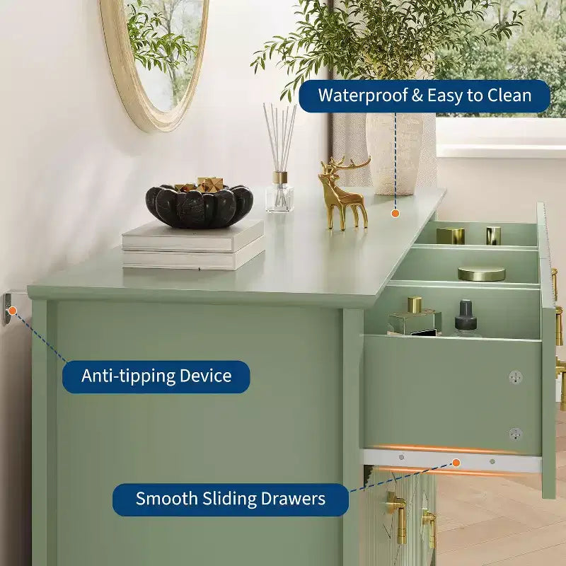 Dresser for Bedroom with 7 Drawers, 54 Wide Modern Chest of Drawers with Metal Handle, Dresser TV Stand, Wood Drawer Organizer for Bedroom